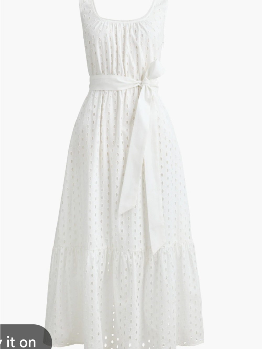 J.Crew White Eyelet Midi Dress with Waist Tie - Picture 4 of 4